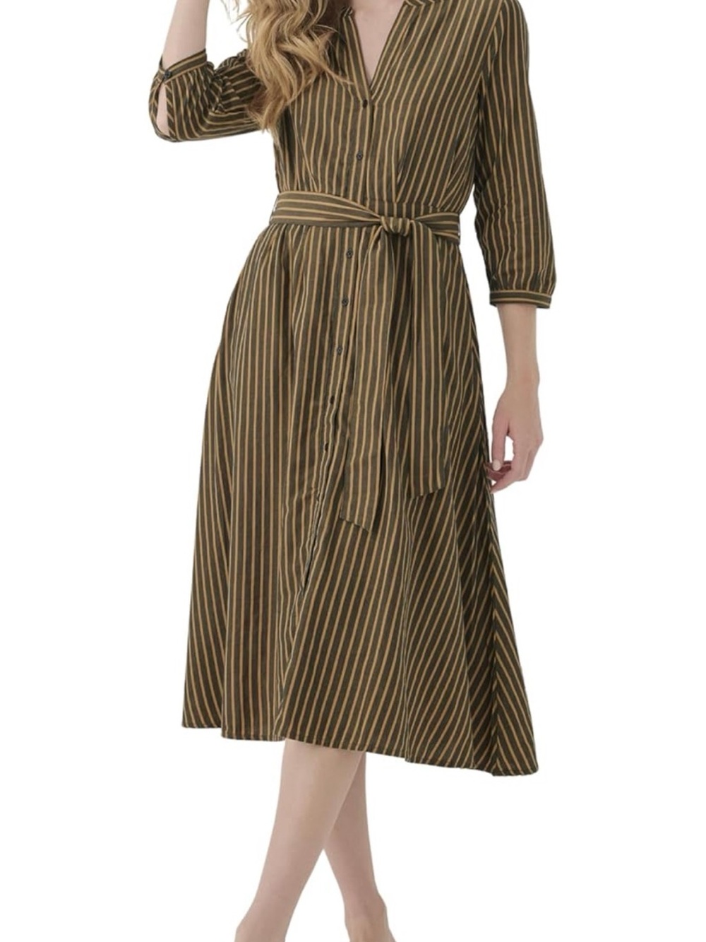 Pact Organic Cotton Women's Lightweight Sun Dress | Camel Bondi Stripe - Picture 2 of 7